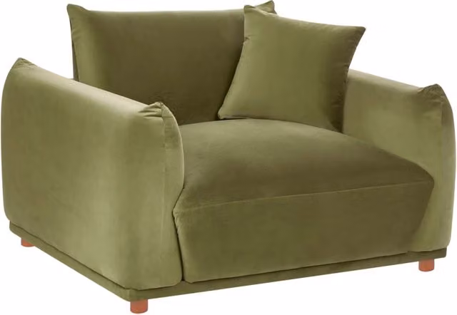 Poltrona in velluto verde con gambe in legno morbido, da salotto con braccioli stile moderno