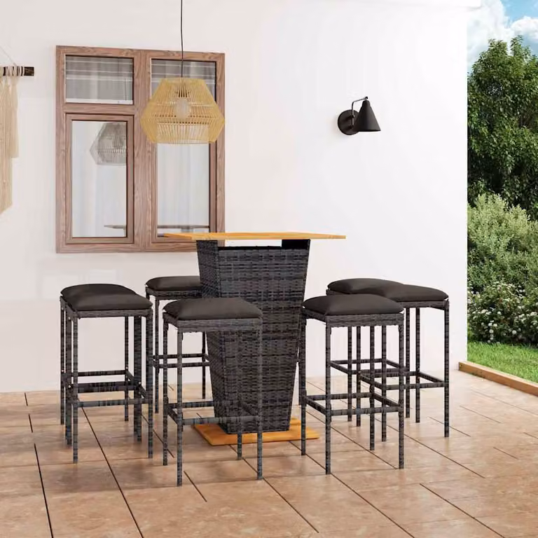 vidaXL Set da Bar per Giardino 9 pz in Polyrattan e Legno di Acacia Grigio Antracite