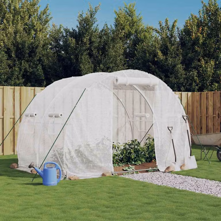 Serra da giardino con telaio in acciaio galvanizzato bianco e copertura in policarbonato vidaXL, L/P/H: 3 x 2 x 2 m