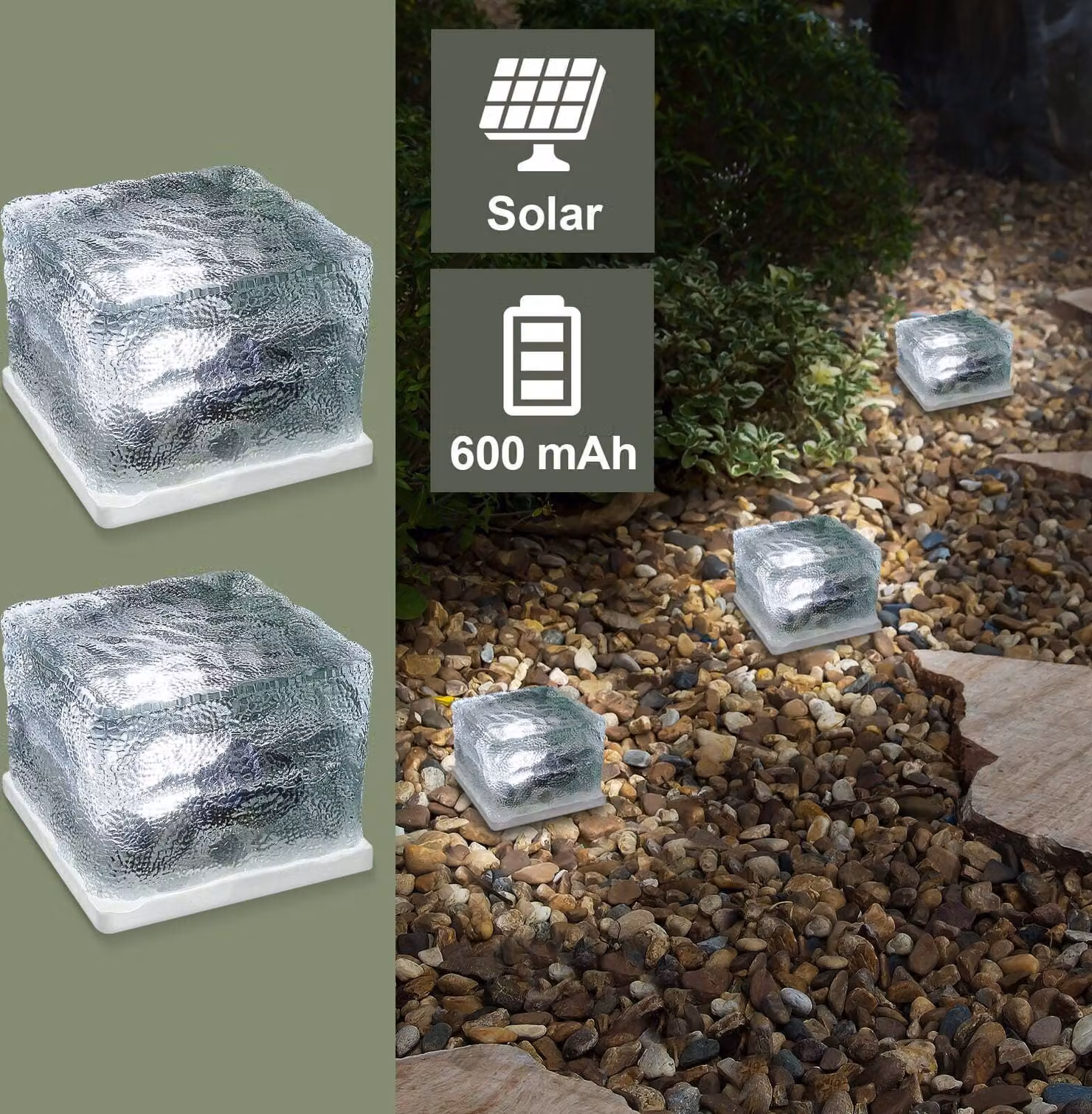 cubo di vetro solare 2x LED con sensore crepuscolare per giardino, terrazza, piscina Eaxus