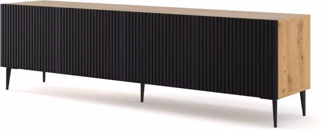 Mobile porta TV Ravenna B Bim Furniture in MDF rivestito in legno con gambe in rovere artigianale nero opaco