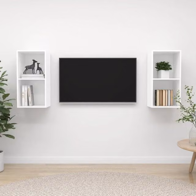 Mobili TV a Parete 2 pz-Set di 2 Credenza per TV sospesa Bianchi in Legno Multistrato