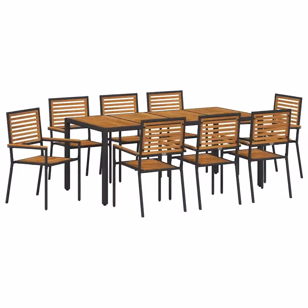 Set da pranzo per giardino e terrazza vidaXL in polyrattan da 9 pezzi, colore nero e marrone con tavolo in legno di acacia – 2