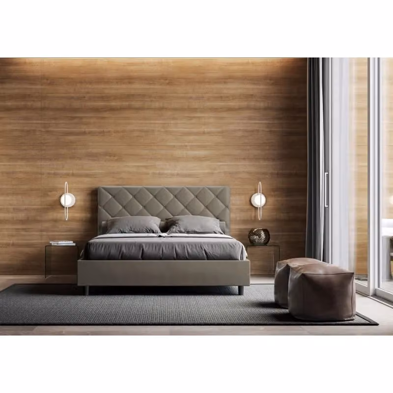 Letto matrimoniale alla francese Priya Ityhome imbottito in similpelle beige L/P: 150 x 190 cm – 2