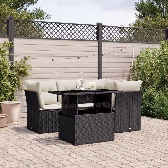 Set Divani da Giardino 5 pz con Cuscini in Polyrattan Nero 3266556
