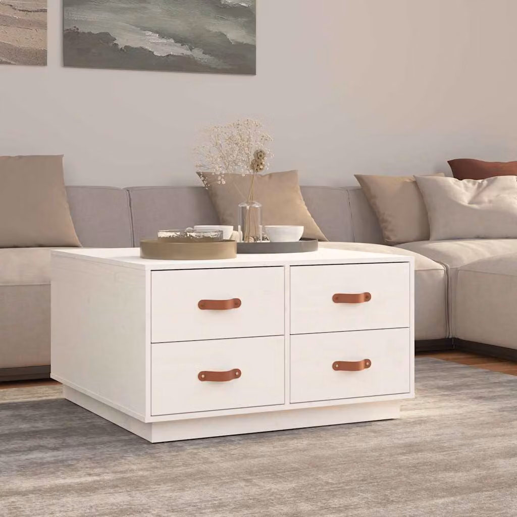 vidaXL Tavolino da Salotto Moderno in Legno di Pino Bianco L: 80 cm, P: 80 cm, H: 45 cm