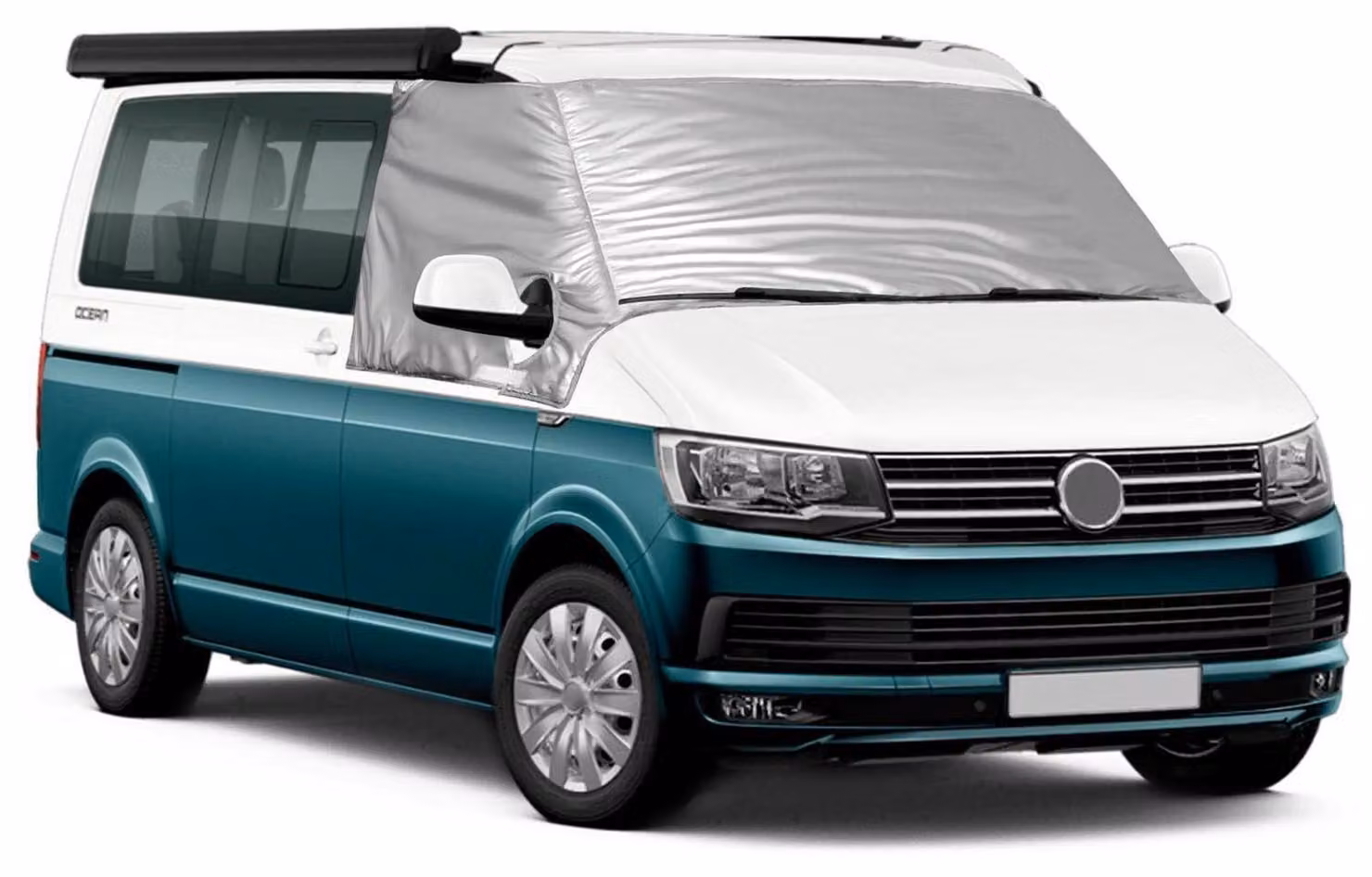 Copertura parasole per parabrezza, compatibile con VW T5, protezione solare per parabrezza, oscuramento al 100%, protezione dai raggi UV, resistente alle intemperie, colore argento