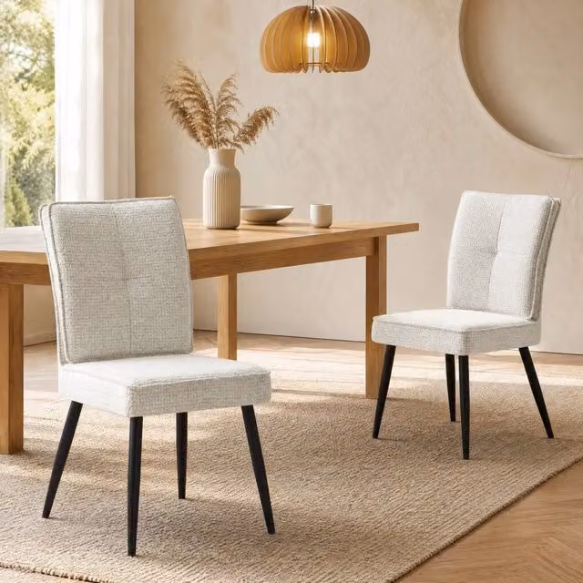 Set di 2 sedie da pranzo OKWISH con schienale ergonomico e seduta in velluto bianco e struttura in metallo per soggiorno e cucina