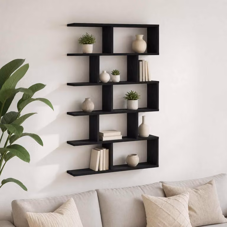 Scaffale da parete moderno vidaXL in legno nero L: 70 cm, P: 17 cm, H: 101 cm