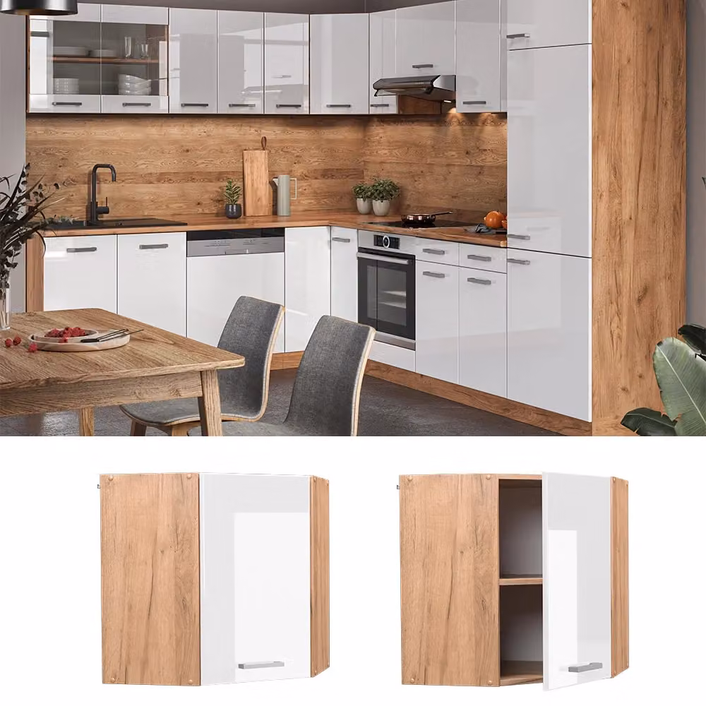 Mobile angolare da cucina Vicco R-Line bianco lucido e rovere, L: 57 cm, H: 60 cm, P: 31 cm – 2
