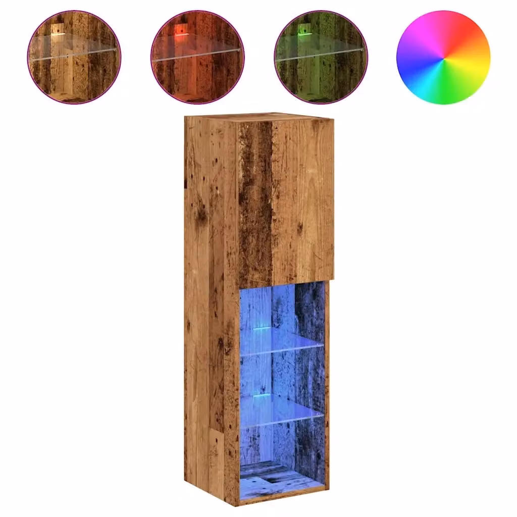 Set di 2 Mobili Porta TV vidaXL in Legno Antico Marrone con Luci LED Integrate per Soggiorno, L/P/H: 30,5 x 30 x 102 cm – 2