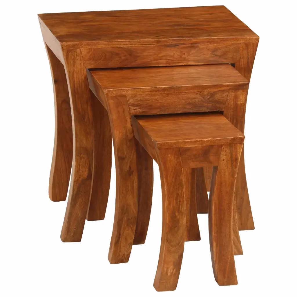 Set di 3 tavolini impilabili vidaXL in legno di acacia marrone stile rustico L/P/H: 50 x 35 x 50 cm – 2