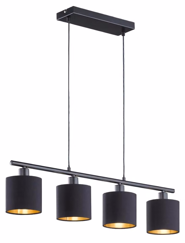 Reality Leuchten Tommy R30334079, lampada a sospensione, metallo nero opaco, paralume in tessuto