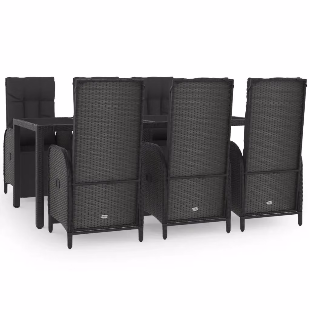 Set da Pranzo da Giardino vidaXL in Polyrattan Nero con Cuscini e Tavolo in Vetro, 7 Pezzi – 2