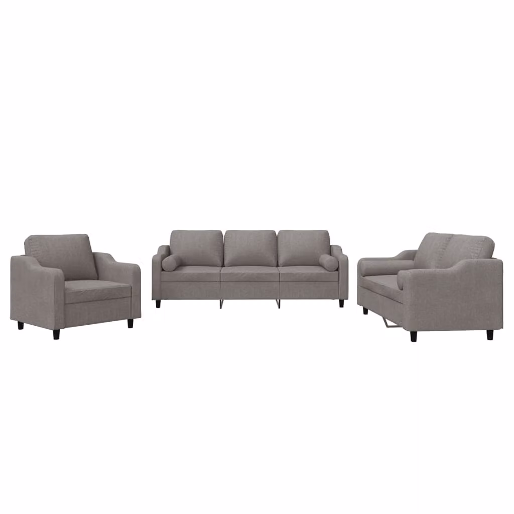 Set Divani 3 pz con Cuscini Tortora in Tessuto