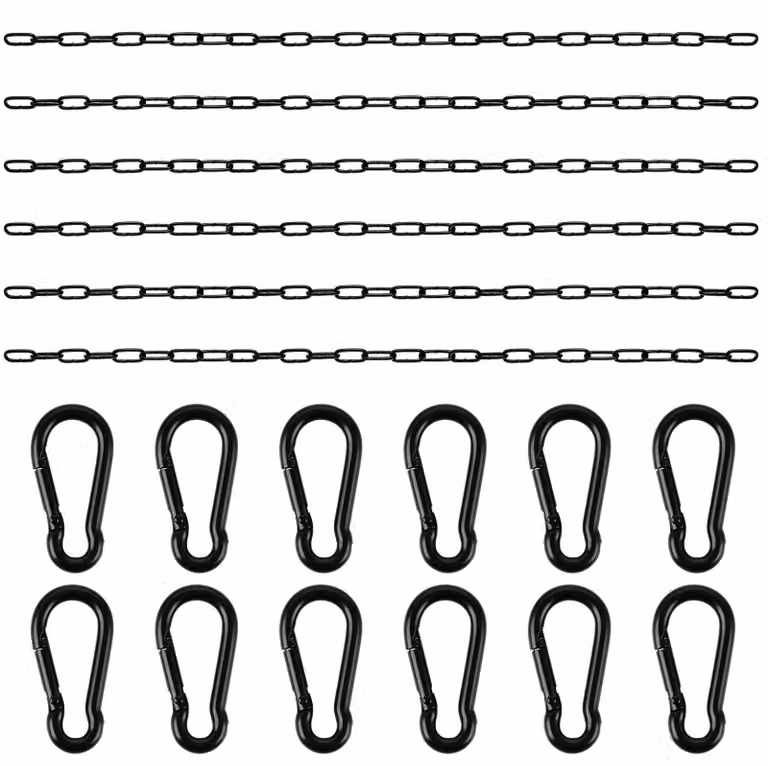 Set di 6 catene in acciaio inossidabile, lunghezza 0,6 metri, con 12 ganci a scatto, diametro 3 mm, colore nero