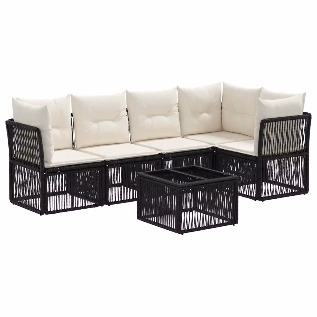 Set Divano da Giardino a L con Tavolino vidaXL, 6 Pezzi, Nero – 2