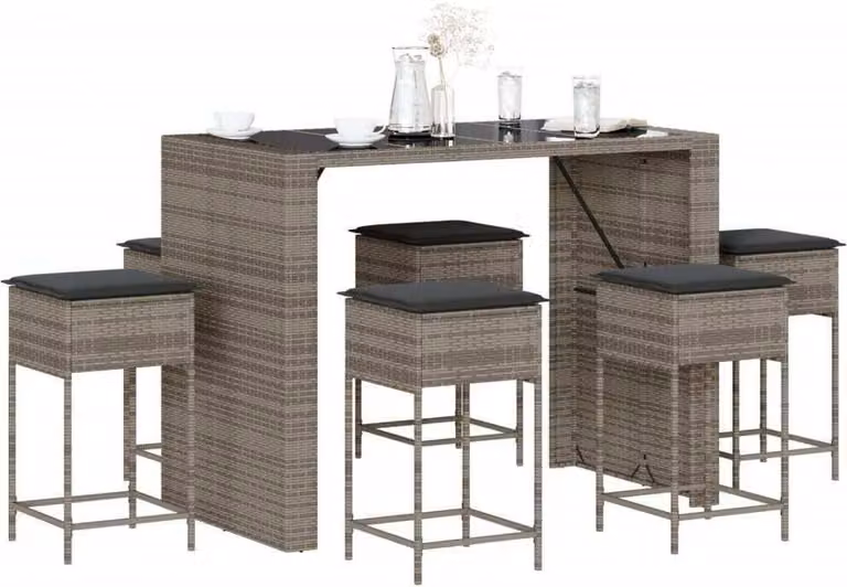 Maison Exclusive - Set da bar da giardino 7 pezzi con cuscini grigio in poly rattan