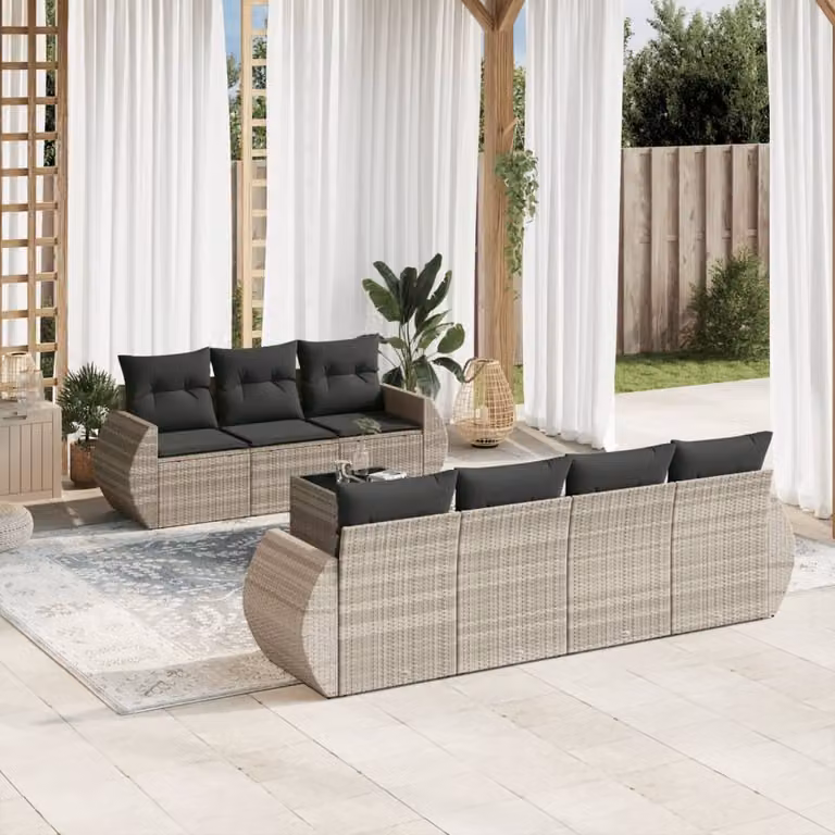 Maison Exclusive - Set Divano da Giardino 8pz con Cuscini Grigio Chiaro Polyrattan