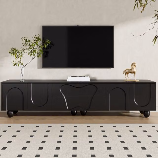 Mobile TV 180x40x42 cm nero in PB con cassetti e vani portaoggetti