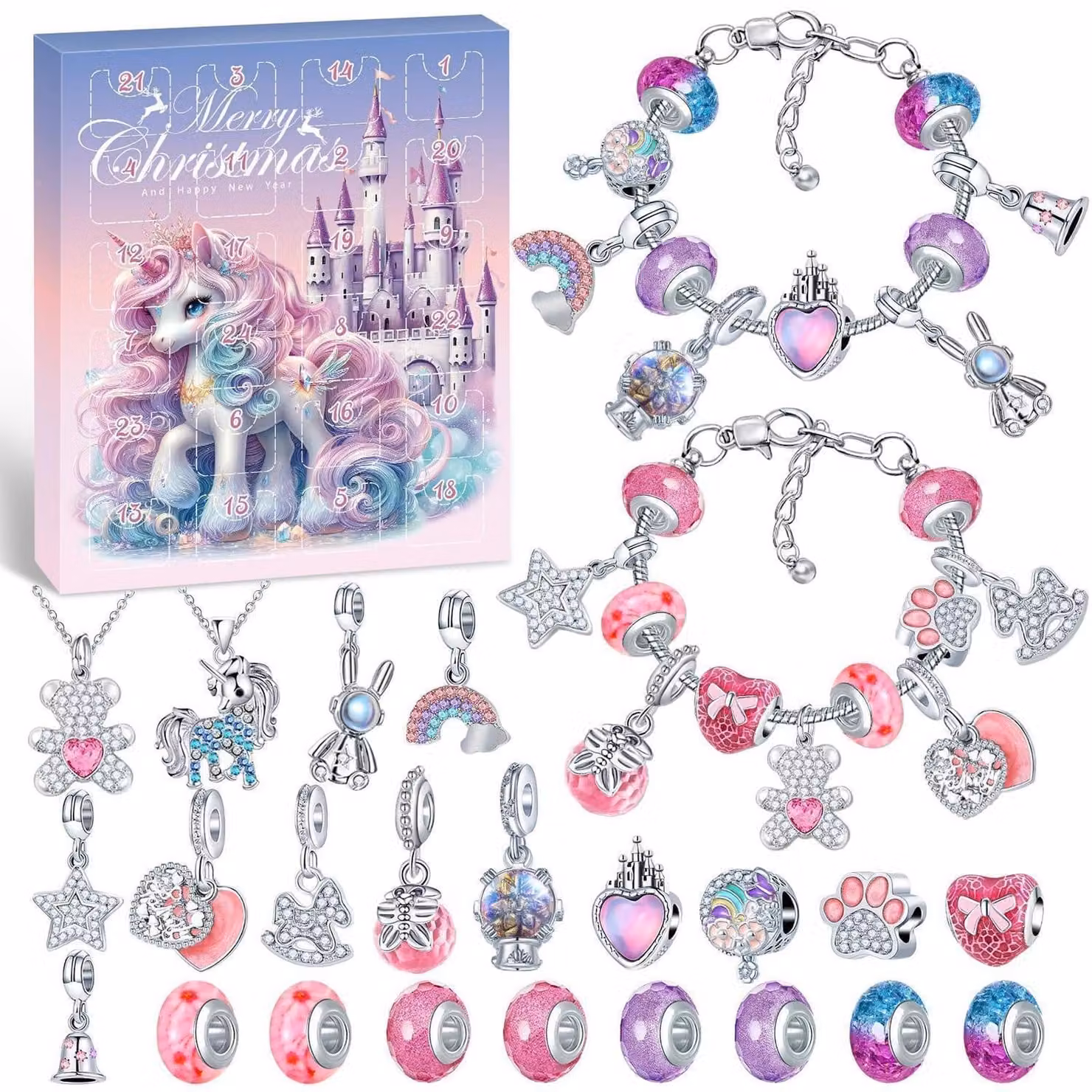 Calendario dell'Avvento per creare gioielli, per bambini e bambine, anno 2026, con 24 sorprese: braccialetti e collane, ideale come regalo di Natale
