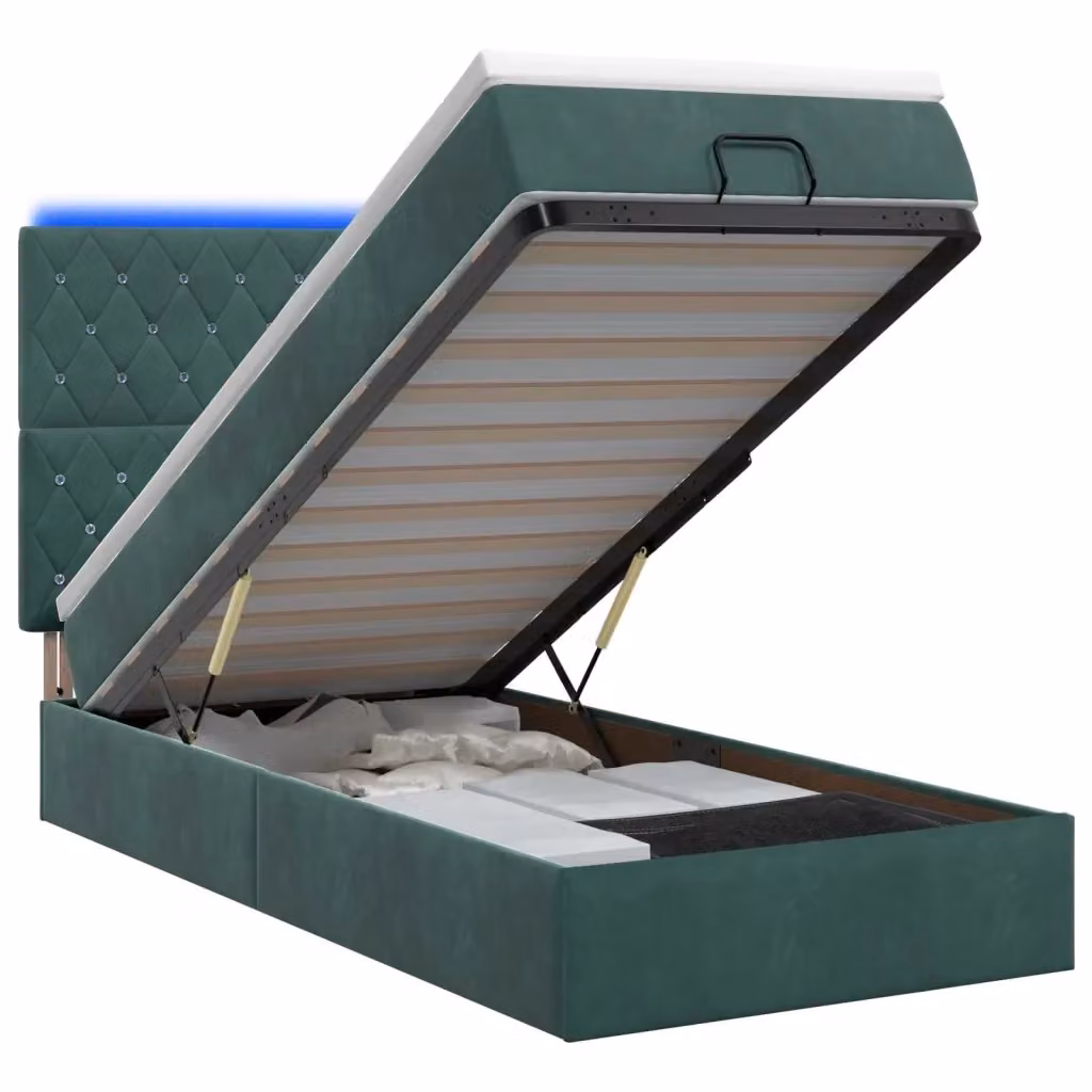 Letto Ottomano con Materasso Ibrido vidaXL in Velluto Verde e Bianco con Illuminazione LED Sotto il Letto L/P/H: 90 x 200 x 44 cm – 2