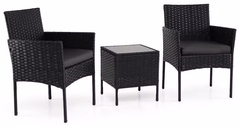 Set da esterno in rattan nero da 3 pezzi con tavolo