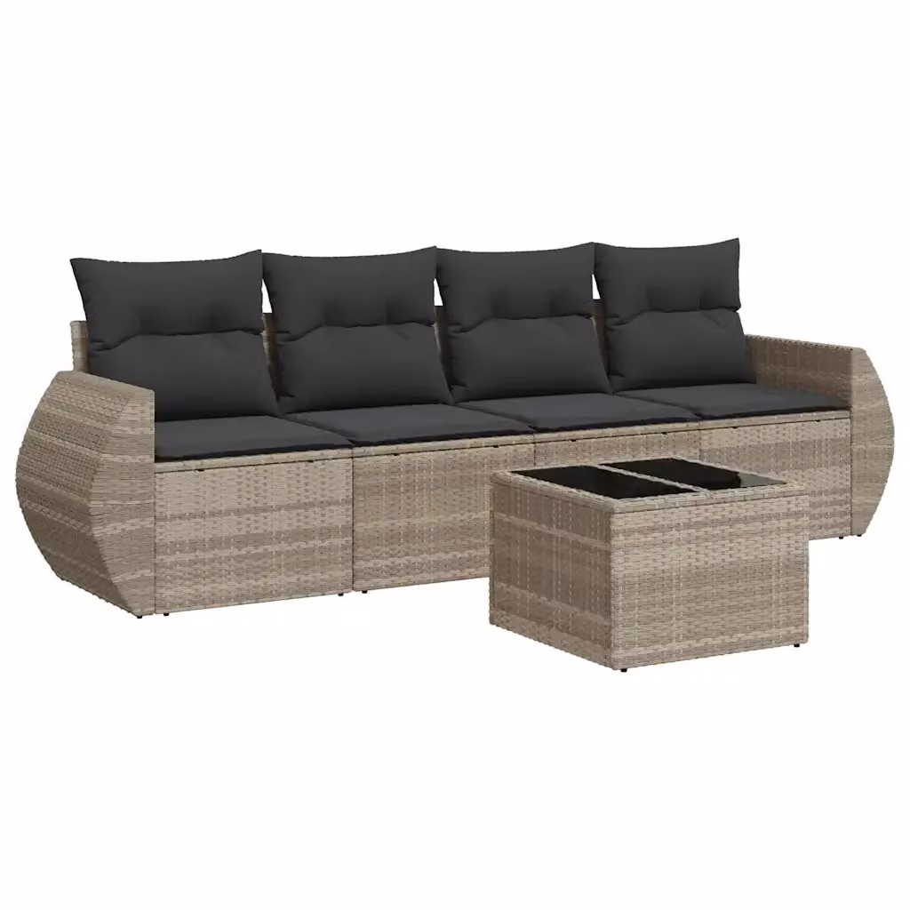 vidaXL Set Divano da Giardino a L in Polyrattan Grigio con Cuscini e Tavolino da Esterno – 2