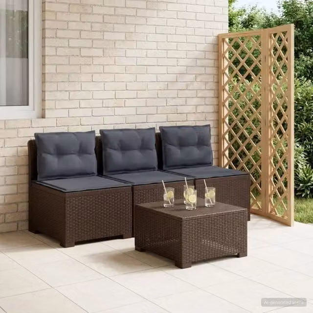 Divano da esterno-Divano da Giardino 3 posti con cuscini in look rattan PP 301969