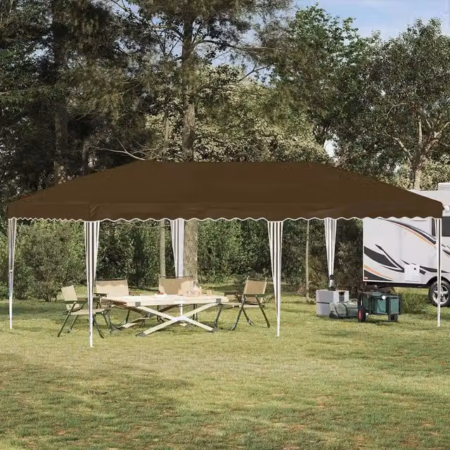 Gazebo a pop-up per feste con struttura in acciaio e copertura in poliestere, colore beige e marrone, L: 575 cm, P: 290 cm, H: 245 cm