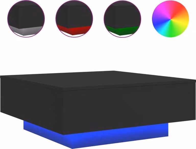 Tavolino da Soggiorno con Luci LED Nero 80x80x31 cm