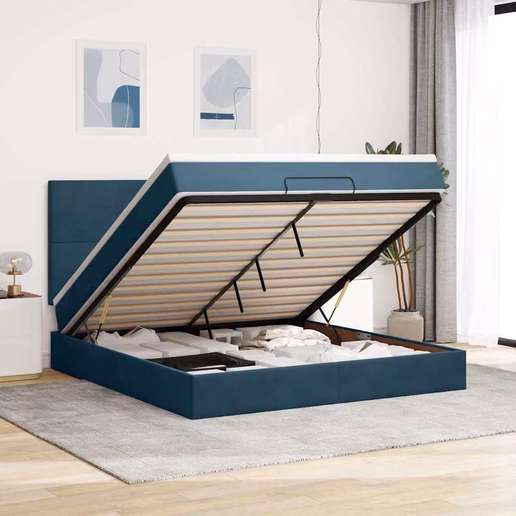 Letto con contenitore a sollevamento vidaXL in velluto con materasso L: 160 cm, P: 200 cm, H: 203 cm