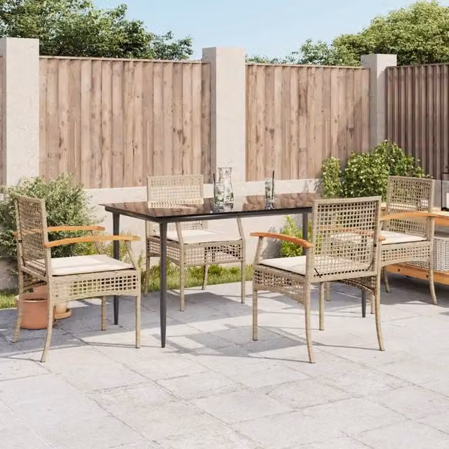 Set da Pranzo da Giardino 5 pz con Cuscini Beige in Polyrattan 3213627