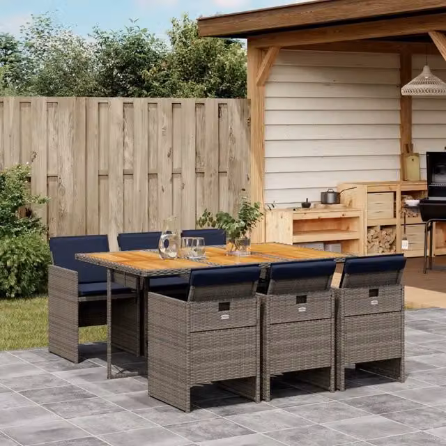 Set da pranzo da giardino da 7 pz con Cuscini Grigio 3277684