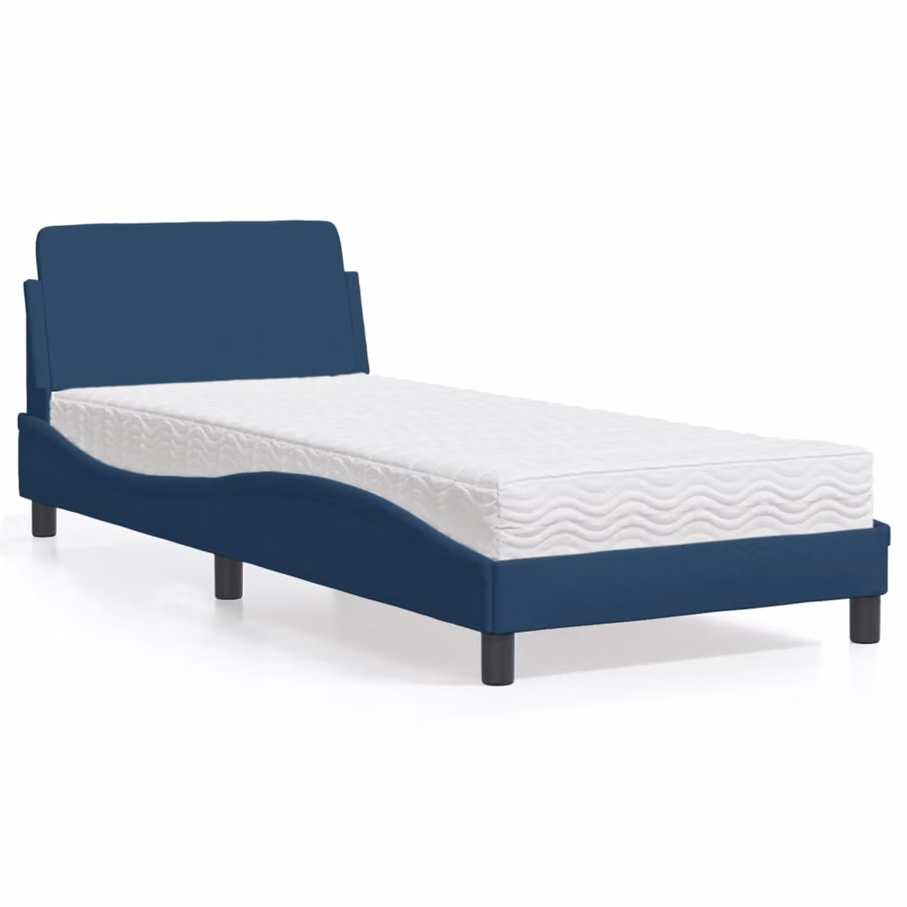 vidaXL Letto Dover Blu con Materasso in Tessuto, L/P/H: 90 x 190 cm