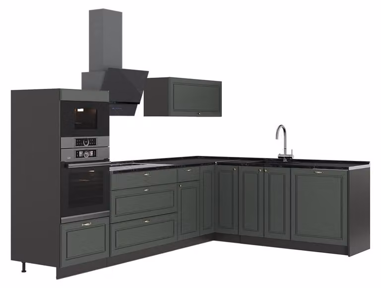 Cucina angolare completa Vicco Fame-Line Verde-oro rustico/Antracite 287 x 207 cm senza piano di lavoro, Model 63472