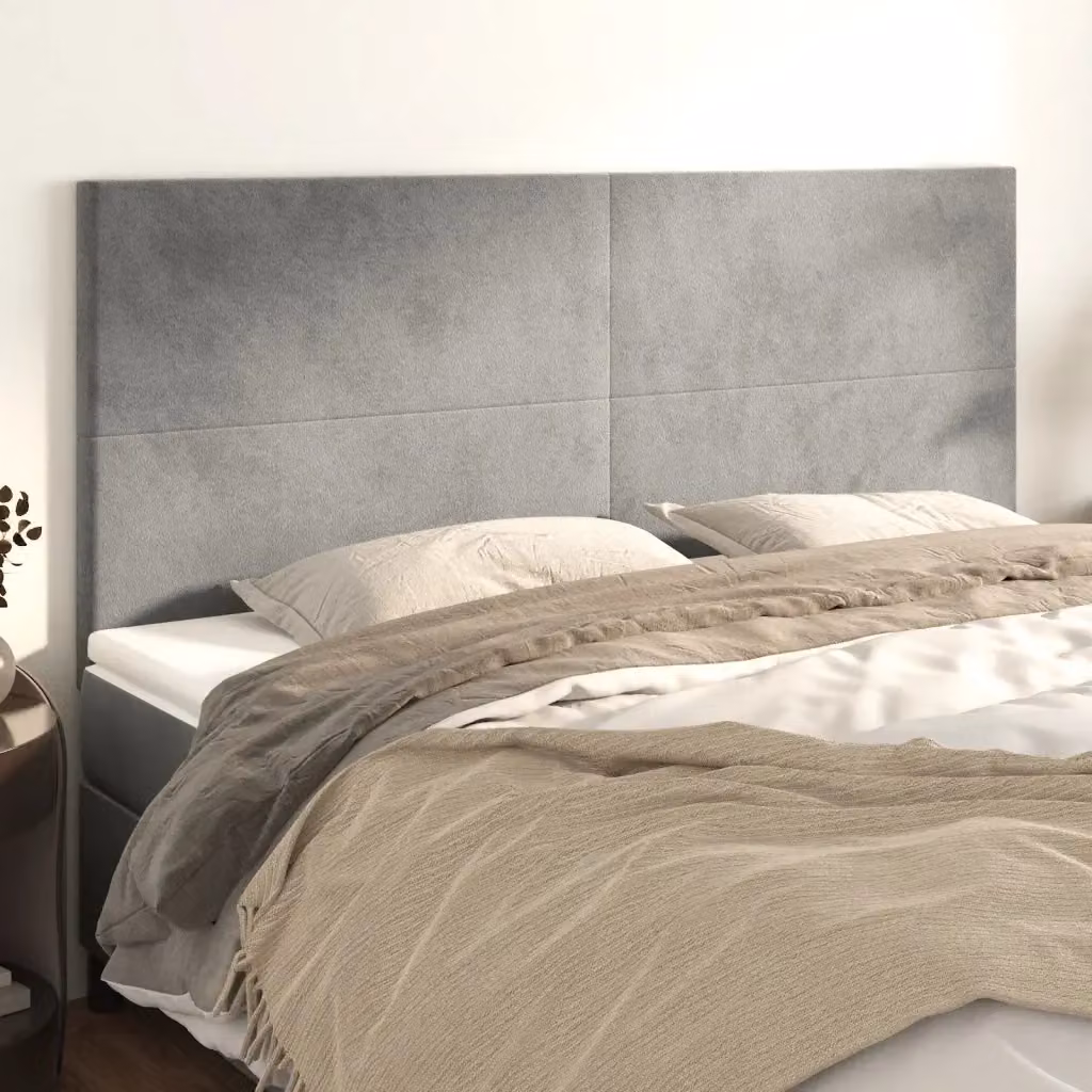 Testiera in velluto grigio chiaro con pannello imbottito L: 200 cm, P: 5 cm, H: 118-128 cm – 2