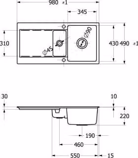 Villeroy & Boch 33371FKG SP Siluet 60 R piatto 980x490mm