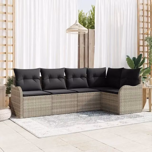 Set Divano da Giardino 5 pz Grigio chiaro polyrattan 3354371