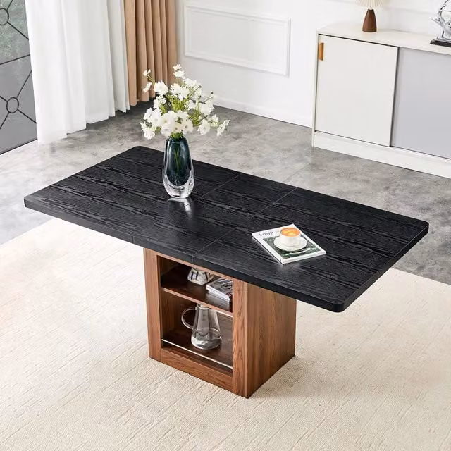 Tavolo da pranzo allungabile ¨C Minimal ¨C piano effetto legno nero, telaio colore noce, 130-160cm