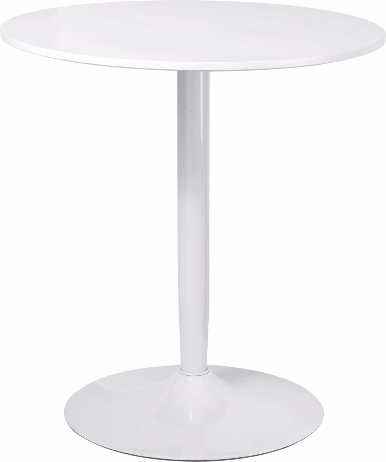 Tavolo rotondo Moonbite per 2 persone, diametro 70 cm, altezza 75 cm, design moderno con base in acciaio verniciato a polvere, piano resistente ai graffi, realizzato in MDF, colore bianco
