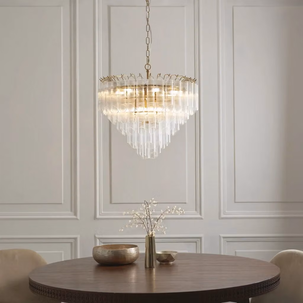Lampadario a sospensione Toulouse Endon in ottone dorato e vetro trasparente, regolabile e dimmerabile, 12xG9 – 2