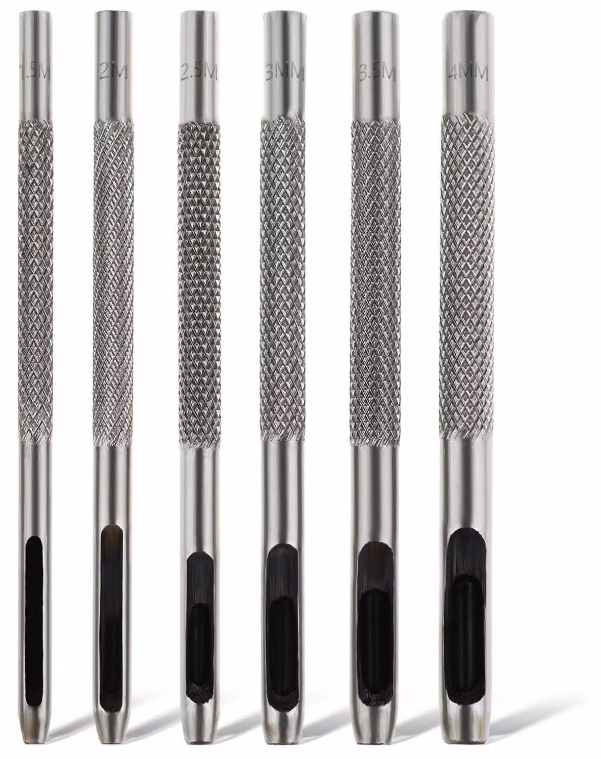Set di 6 punzoni rotondi in acciaio inossidabile, diametro da 1,5 a 4 mm, per la creazione di fori in pelle, carta e plastica