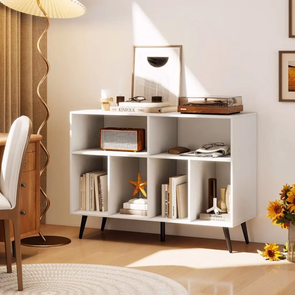 Mobiletto per giradischi DESIGN IN a 3 livelli con scaffali per vinili, supporto moderno in metallo e MDF, Bianco – 2