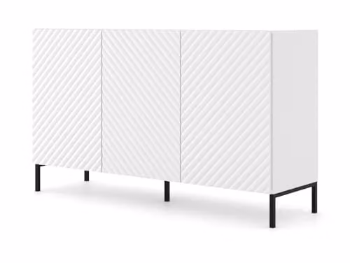 Homlando Cassettiera SURF 3D 150 cm con fronti in MDF decorati su gambe in metallo, credenza, 3 ante, armadio (bianco)