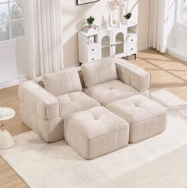 Divano modulare 2 posti 198x162x67 cm in poliestere con seduta profonda; beige