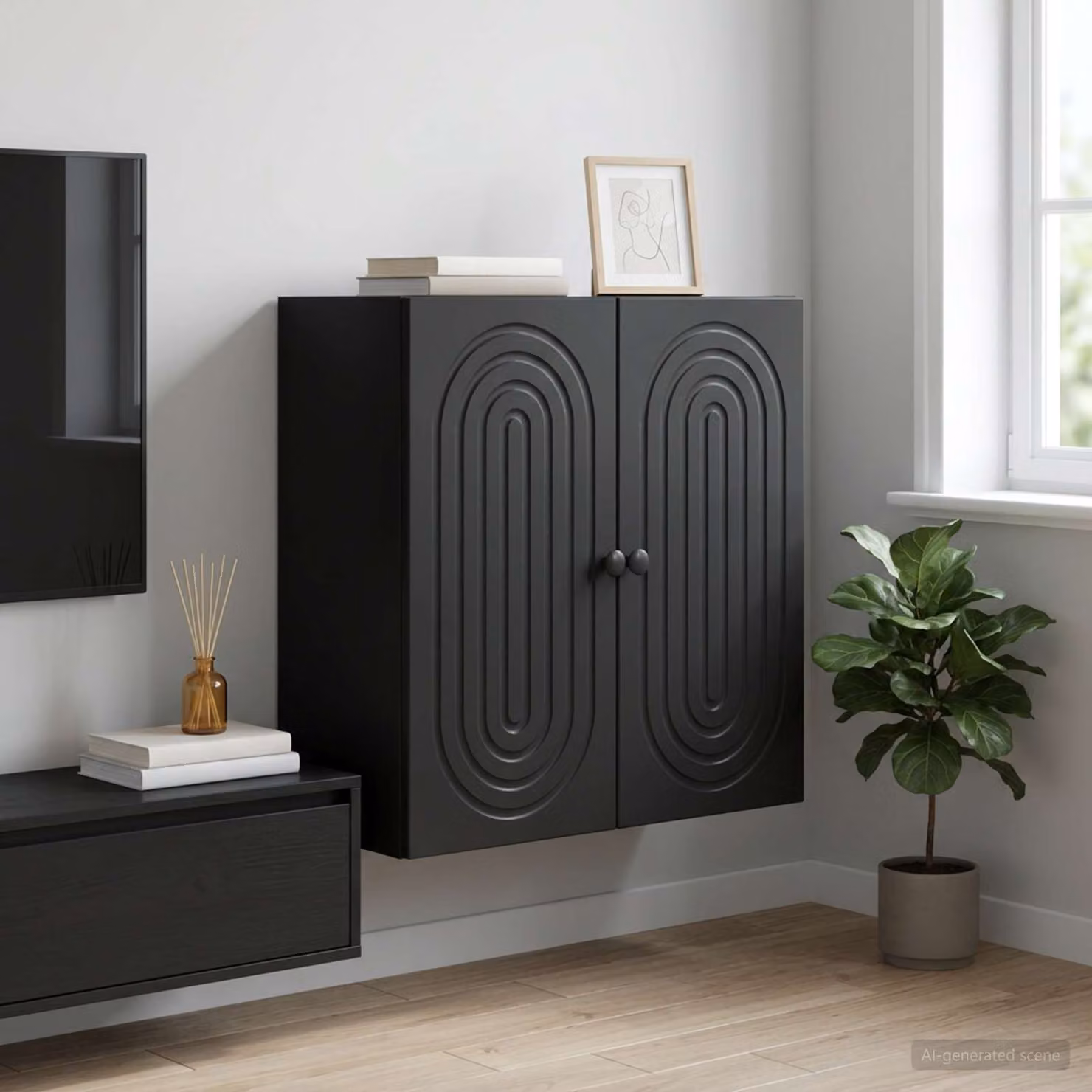 Mobiletto a muro vidaXL Nero con ante a battente e ripiani interni in MDF, L: 59 cm, P: 31 cm, H: 60 cm