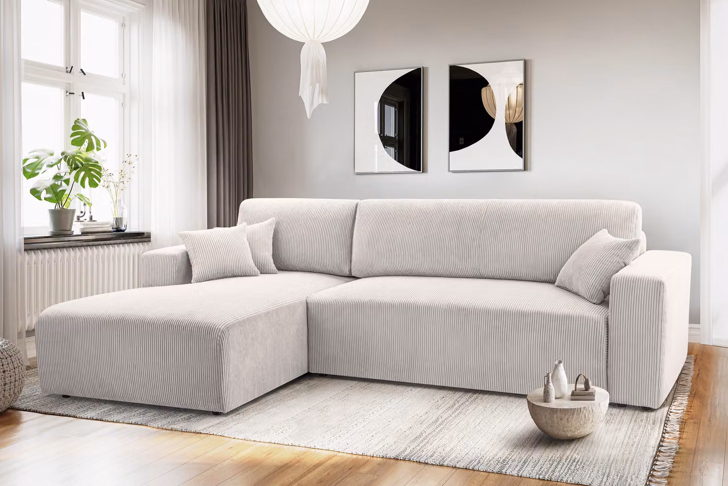 AX LIVING Catea divano angolare bianco con funzione letto L divano angolare 279cm con box letto