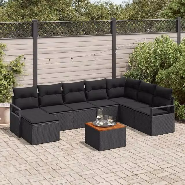Set Divano da Giardino 9 pz Nero polyrattan 3356413