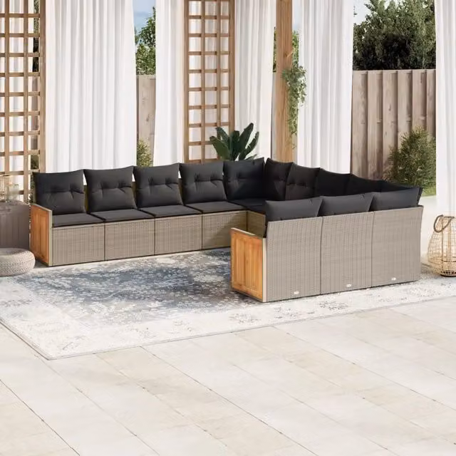 Set Divani da Giardino 11 pz con Cuscini in Polyrattan Grigio 3228111